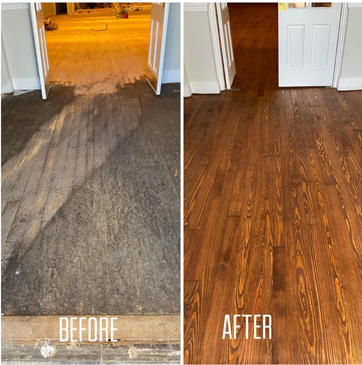 Hardwood restored before and after flooring project